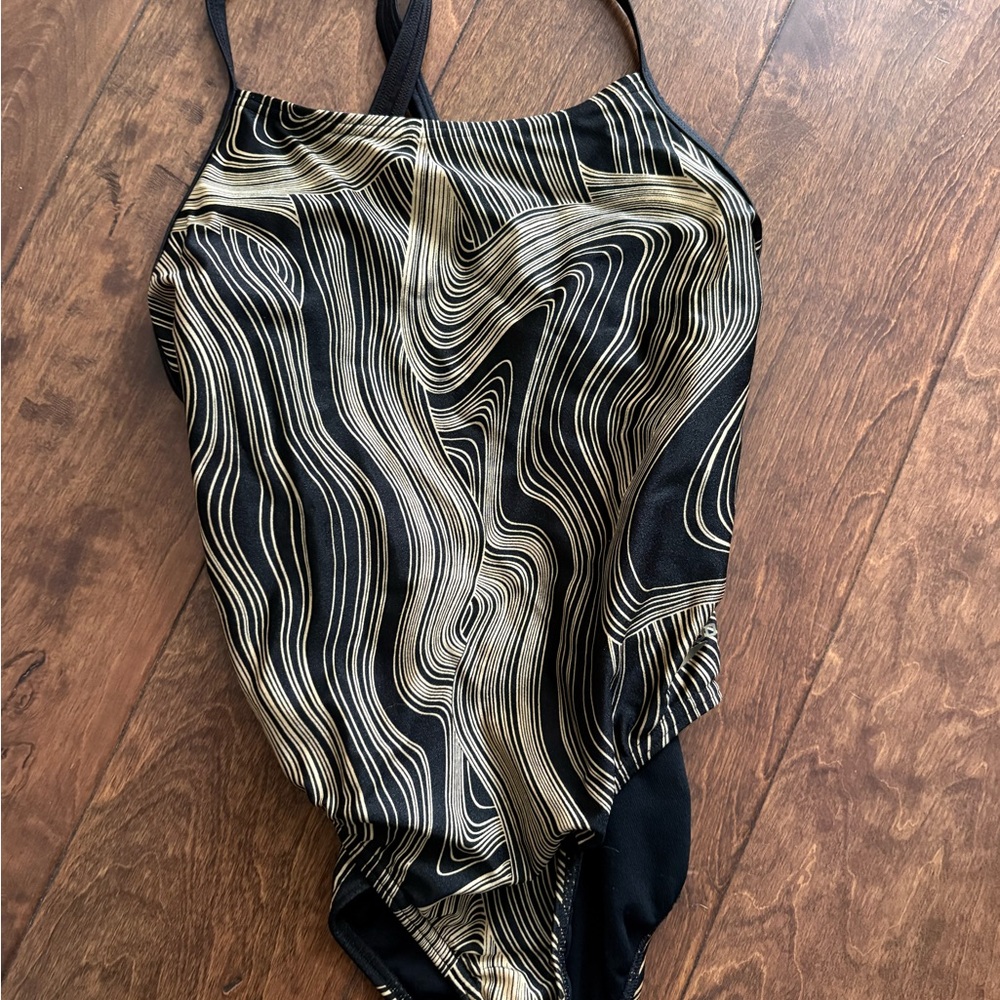 Black and Gold Swirl Pattern Swimsuit